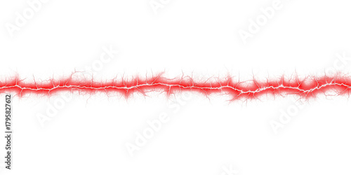 A red lightning bolt isolated on transparent background, a powerful and dramatic electrical discharge