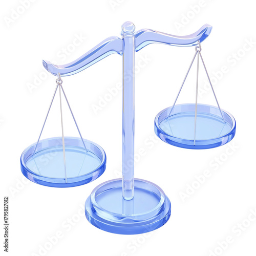 Fairness scales of justice isolated on white transparent background balanced transparent frosted glass scale 
