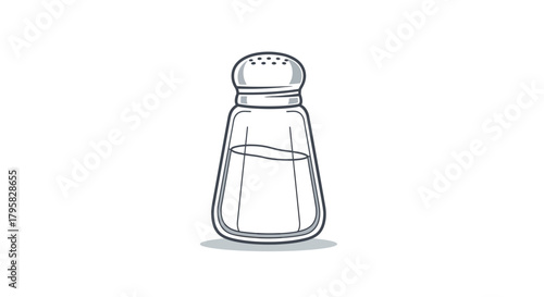 Illustration of a Glass Salt Shaker on White Background, Food Context, Minimalist Design, Simple Viewpoint