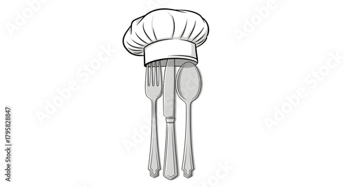 Chef's Hat with Utensils Illustration for Food Lovers in a Graphic Style Environment