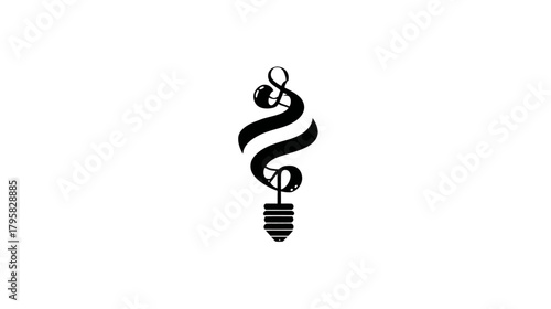 Abstract graphic of a spiral light bulb formed by intertwining musical treble and bass clefs, symbolizing creative music ideas and sound energy