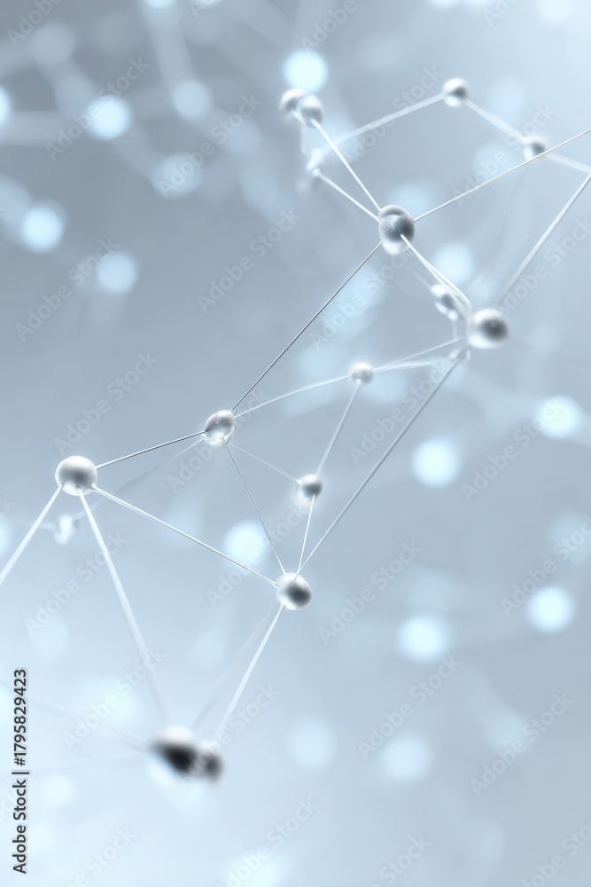 Obraz premium Abstract molecular structure with connected spheres on blurred background