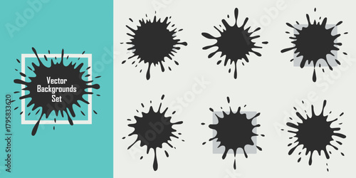 splatter ink backgrounds set black ink burst square frames grid