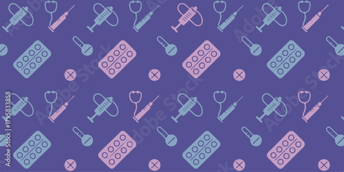 medical seamless vector pattern icons syringes stethoscopes pills