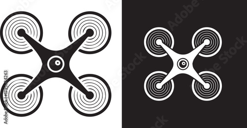 drone minimalist quadcopter icon set black on white and white on black