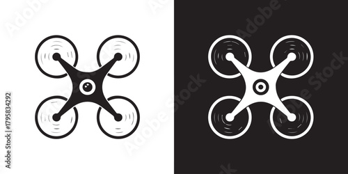 drone quadcopter icon with four rotors black white contrast vector