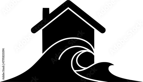 house tsunami glyph flat vector icon
