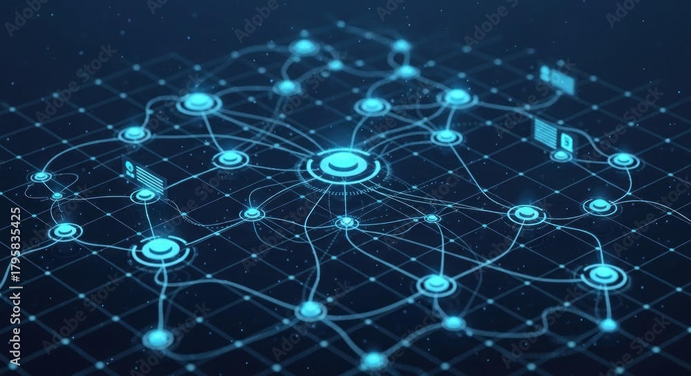 Fototapeta premium Abstract Network Connection Concept with Glowing Nodes and Lines.