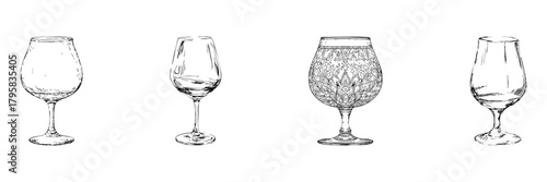 Set Of Wine Glasses Line Icon In Doodle Style. Elegant Glassware For Wine Tasting And Dining Outline Sketch Collection. Hand Drawn Isolated Vector Illustration