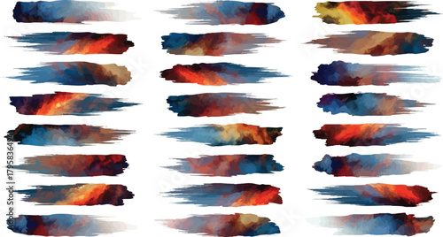 Abstract expressive brushstrokes vector set dynamic colorful textured paint swipes background design element