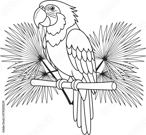 Line art illustration of a parrot