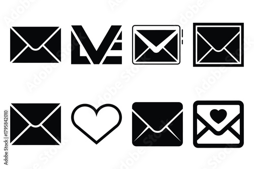 love letter silhouette valentine vector icon set.