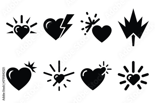 love spark silhouette valentine vector icon set.