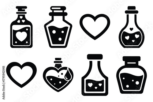 love potion silhouette valentine vector icon set.