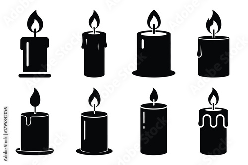 romantic candle silhouette valentine vector icon set.