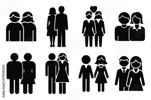 couple silhouette silhouette valentine vector icon set.