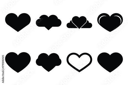 heart cloud silhouette valentine vector icon set.
