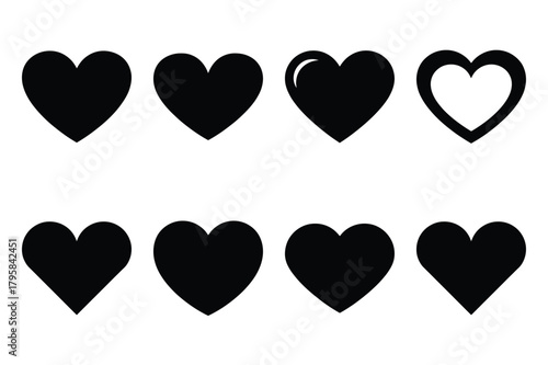 heart emoji silhouette valentine vector icon set.