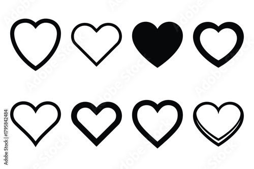 heart frame silhouette valentine vector icon set.