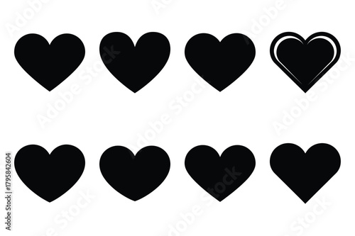 heart shape silhouette valentine vector icon set.