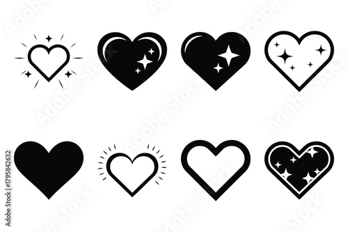 heart sparkle silhouette valentine vector icon set.