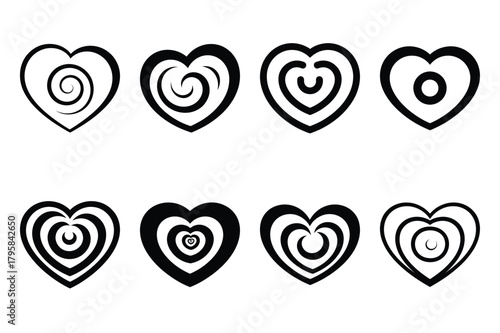 heart spiral silhouette valentine vector icon set.