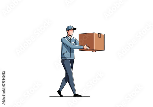 Delivery Man Carrying a Cardboard Box in Uniform