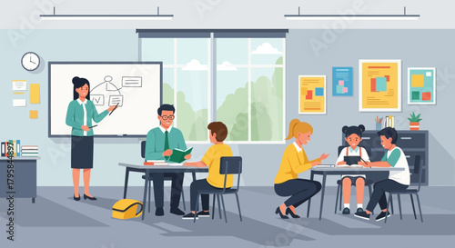 Classroom Scene with Teachers and Students in a Learning Environment