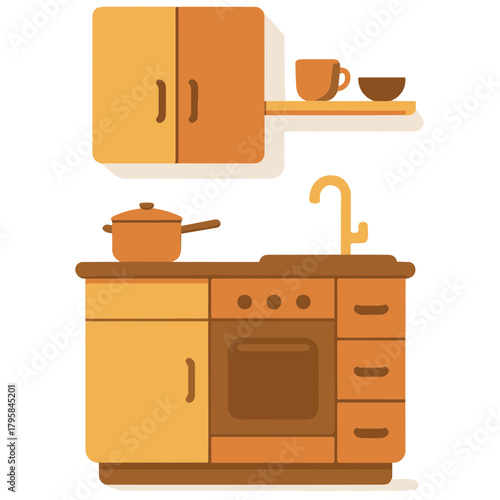 Modern Kitchen Cabinets Interior , Vector Illustration