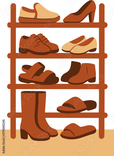 Shoe Shelf Rack, minimalist Home Vector Illustration
