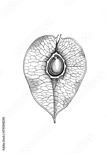Foto Image of a seed in the fruit of an elm tree, old vintage illustration, 1897