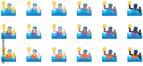 Diverse Water Polo Player Emoji Set
