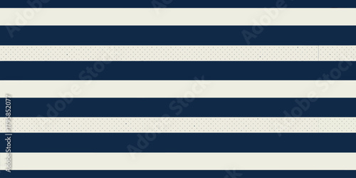 A horizontal pattern of dark blue and beige stripes with beige stripes having a dotted texture look to them