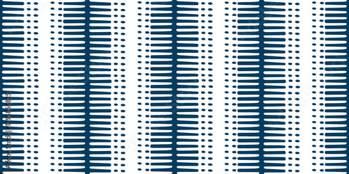 A repetitive pattern of dark blue horizontal lines and dots on a white background in vertical rows
