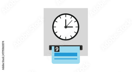 Timecard punch clock above a timecard with "9" visible