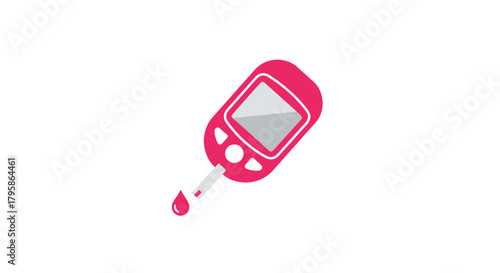 Pink glucose meter showing blood drop