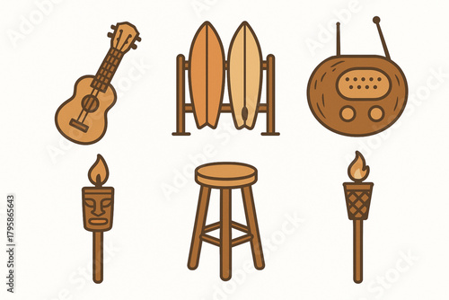 Tropical Beach Decor and Leisure Icons