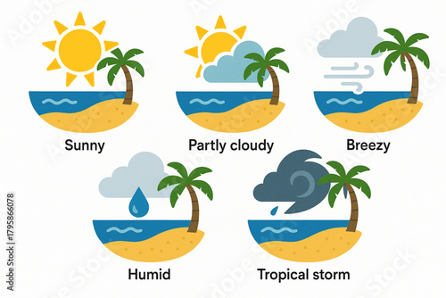 Tropical Beach Weather Icons Set