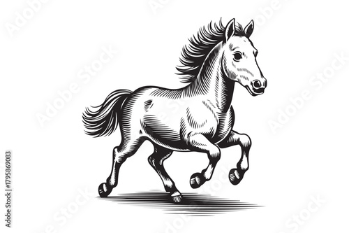 Elegant horse galloping with flowing mane and tail