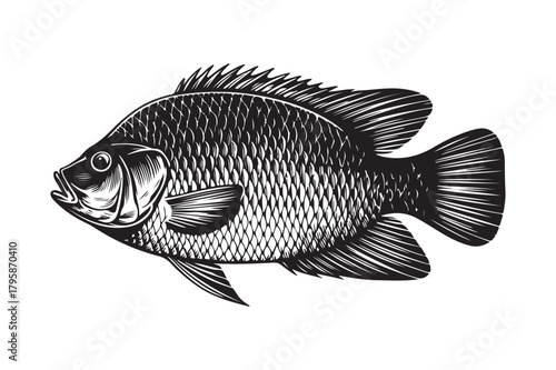 Vintage engraving of a freshwater sunfish or perch