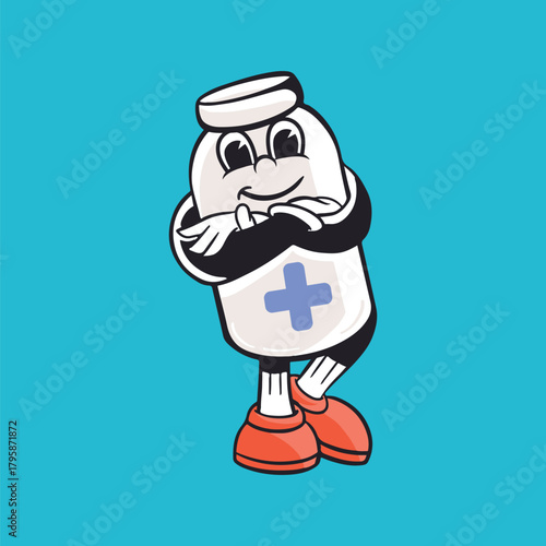 Medicine character, colorful retro illustration vector