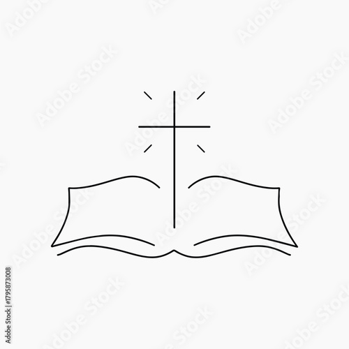 Christian bible book, minimal line art illustration vector
