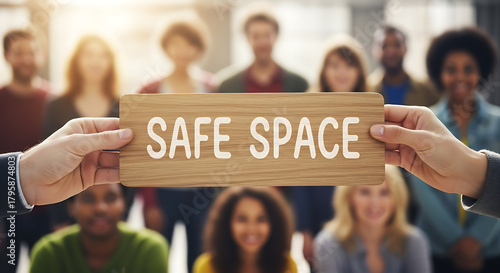 Hands Holding SAFE SPACE Sign