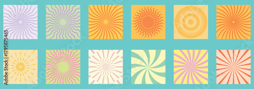 Groovy retro abstract sun backgrounds. Organic doodle shapes in trendy naive hippie 60s 70s style. Contemporary poster print banner template. Square wavy vector illustration in yellow colors.