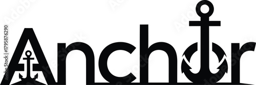 A bold Anchor typography logo in minimalist black vector on a white background. The letter A and R are stylized with anchor elements to embrace the nautical theme.