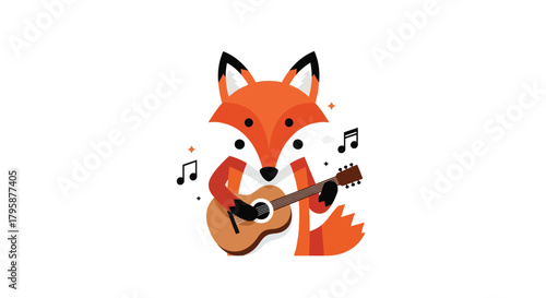 Cartoon fox strumming a guitar, with music notes