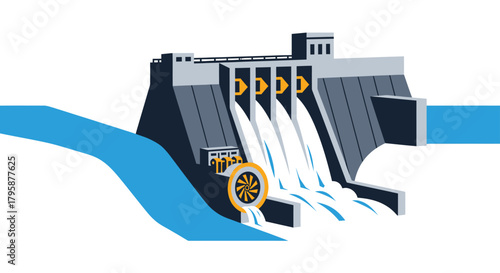 Hydroelectric dam in geometric style
