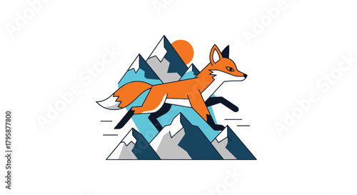 Running fox and mountain graphic