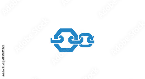 Three linked geometric shapes in blue on white