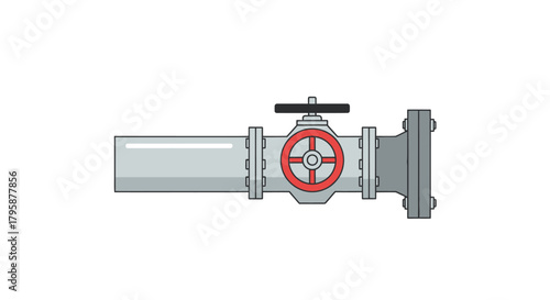 Gray pipe with a red valve and black handle